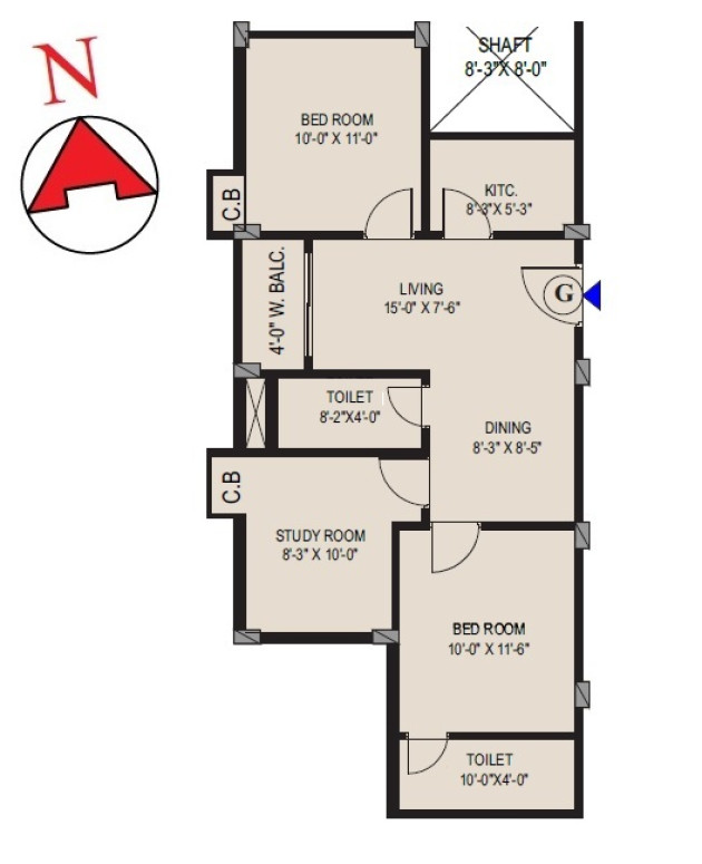 2 BHK - 989 Sq-ft