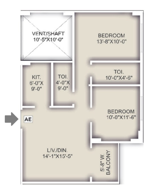 2 BHK - SBA 1012 Sq.Ft.