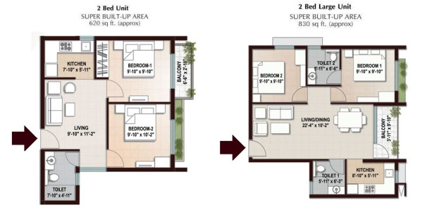 2 BHK (620 - 830 Sq-ft)