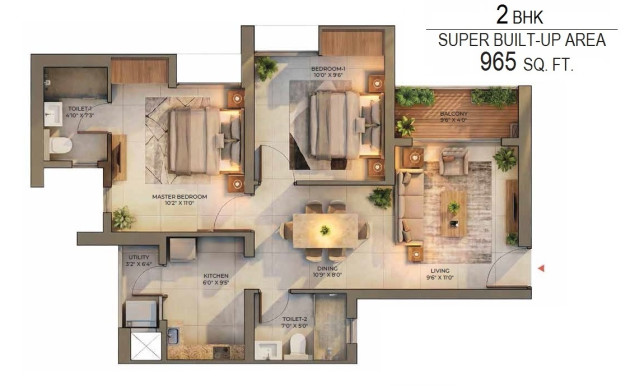 2 BHK - 965 Sq-ft