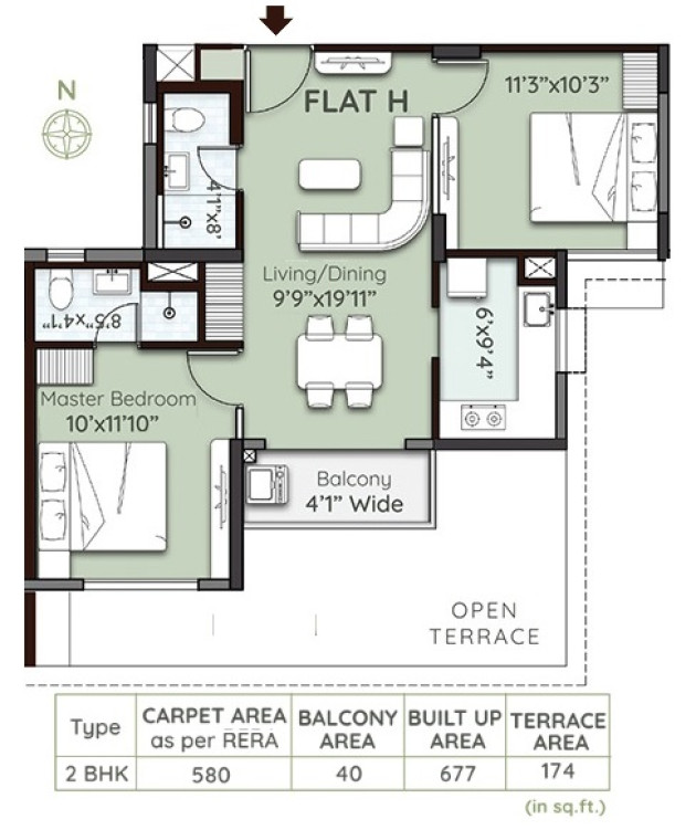 2 BHK - BUA 677 Sq.Ft.