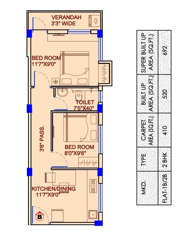 2 BHK - 692 Sq-ft