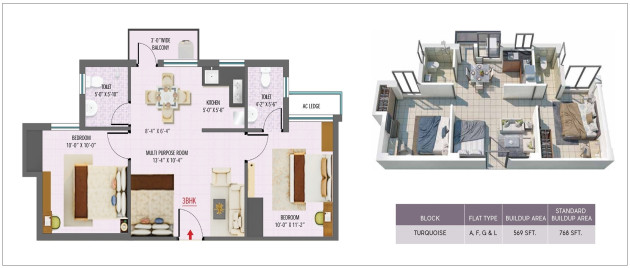 2 BHK - SBA 768 Sq.Ft.