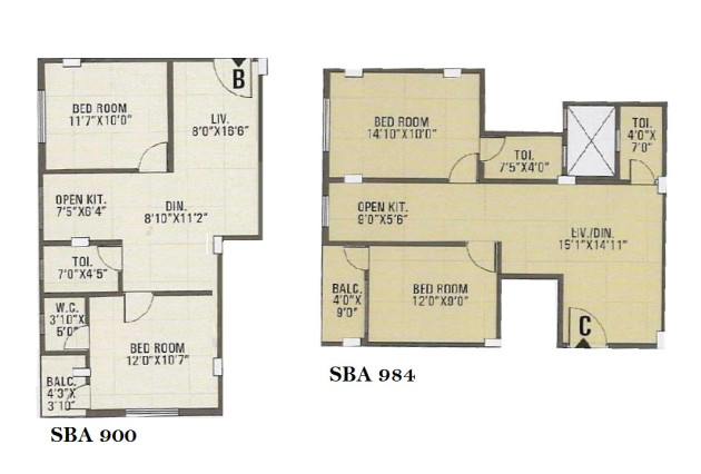 2 BHK (900 - 984 Sq-ft)