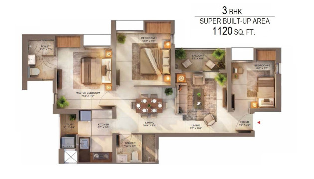 3 BHK - 1120 Sq-ft