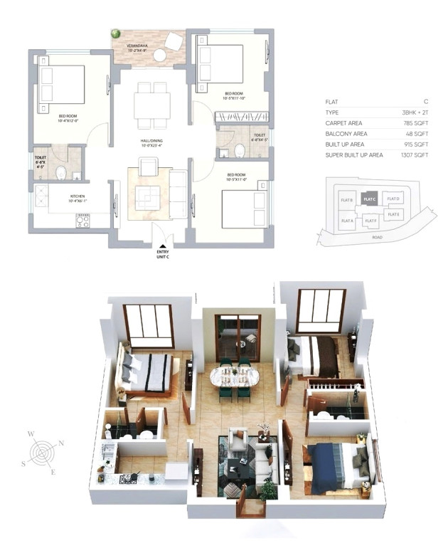 3 BHK - 1307 Sq-ft