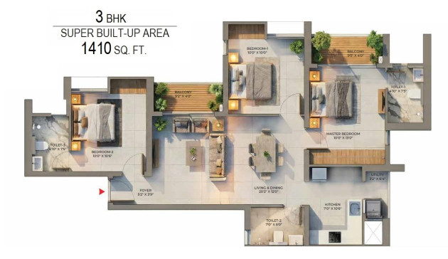 3 BHK - 1410 Sq-ft