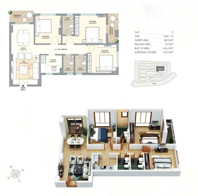 3 BHK - 1492 Sq-ft