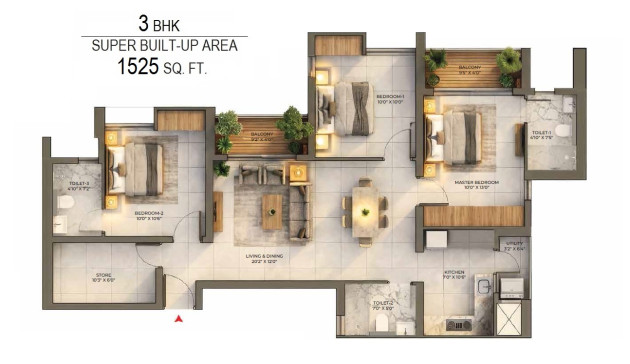 3 BHK - 1525 Sq-ft