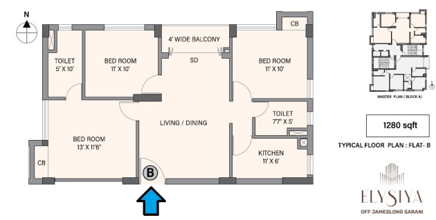 3 BHK - 1280 Sq-ft