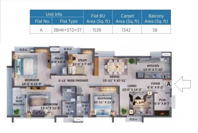 3 BHK - 1539 Sq-ft