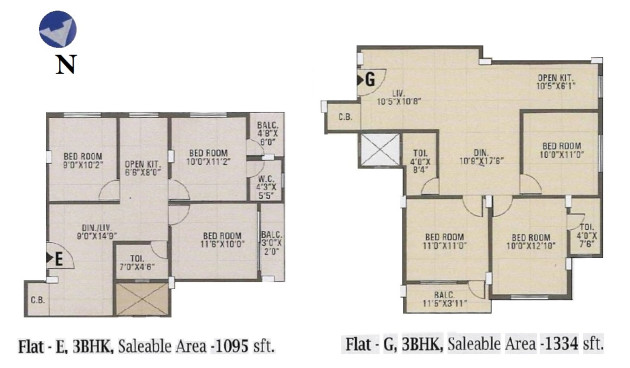 3 BHK (1095 - 1334 Sq-ft)
