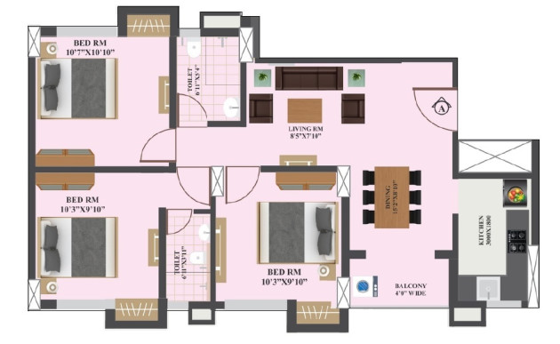 3 BHK - 1124 Sq-ft