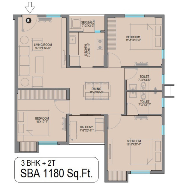 3 BHK - 1180 Sq-ft