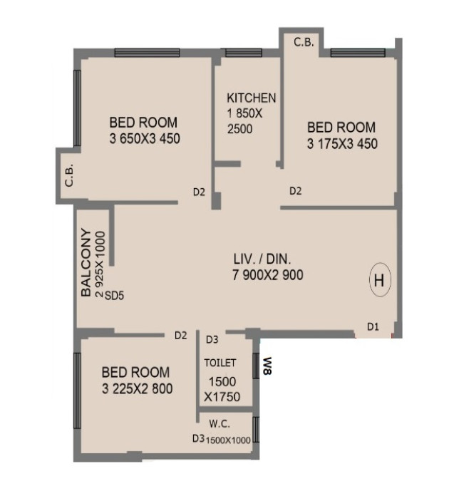 3 BHK - 1231 Sq-ft