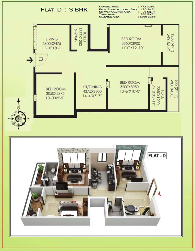 3 BHK - 1265 Sq-ft