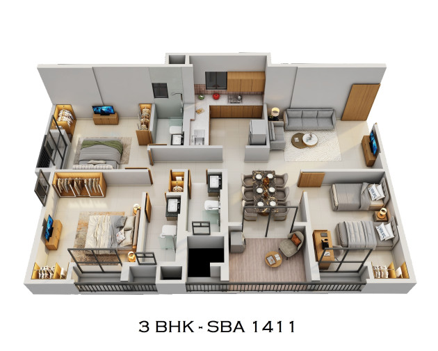 3 BHK (1401 - 1411 Sq-ft)