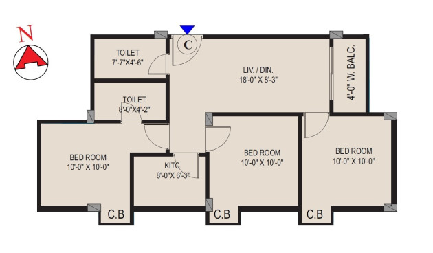 3 BHK - 967 Sq-ft