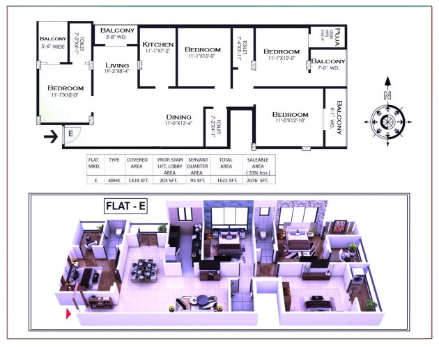 4 BHK - 2076 Sq-ft