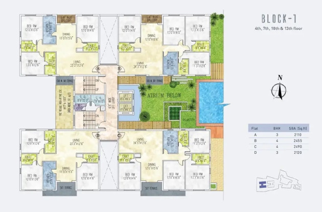  4th, 7th, 10th & 13th Floor Plan at Block 1