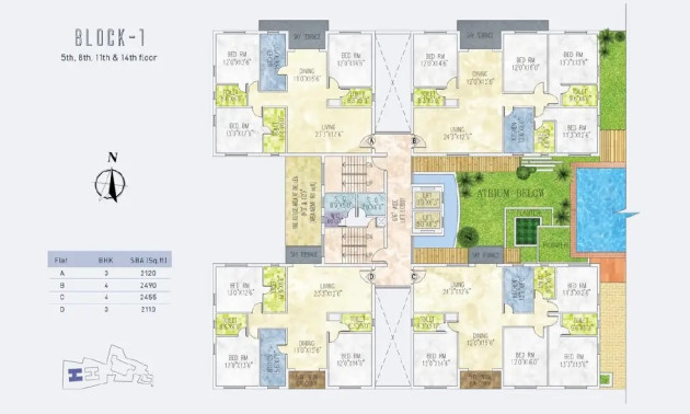 5th, 8th, 11th & 14th Floor Plan at Block 1