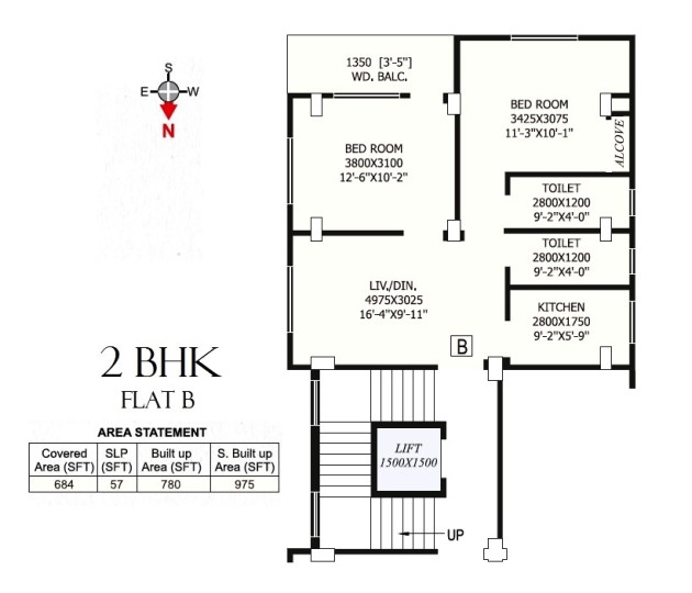 2 BHK - 975 Sq-ft