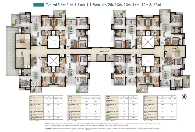 Block 1 - 4th 7th 10th 13th 16th 19th 22nd Floor Plan