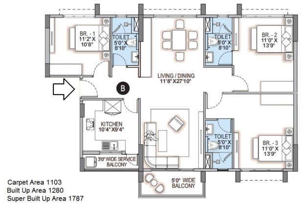 3 BHK (1787 - 1820 Sq-ft)