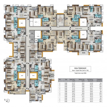 2nd to 11th Floor Plan: Block 1