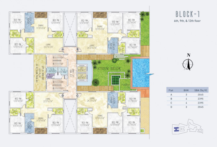 Block 1 : 6th, 9th & 12th Floor Plan