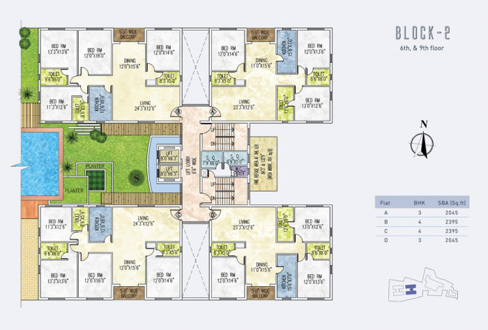 Block 2 : 6th & 9th Floor Plan