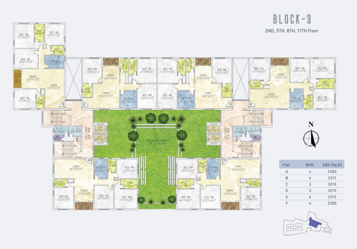 Block 3 : 2nd, 5th, 8th & 11th Floor Plan