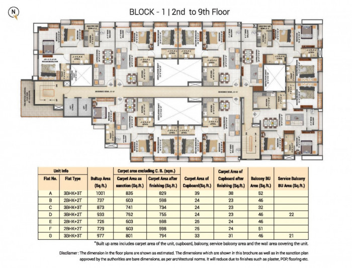 Block 1 - 2nd to 9th Floor Plan