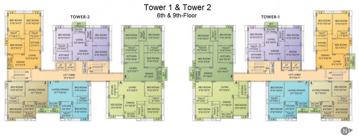 Ambika Icon Tower 1 & 2 - 6th & 9th Floor Plan