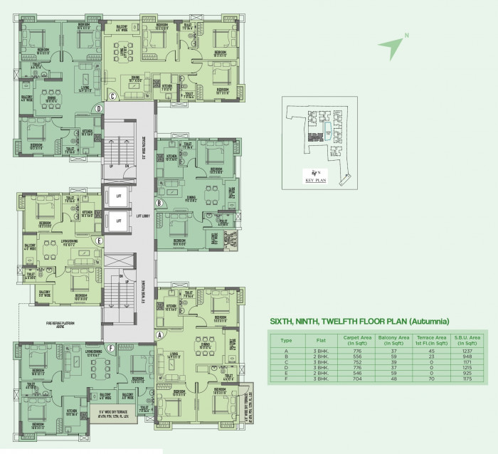 6th, 9th, 12th Floor Plan (Block 2, 3 & 4)