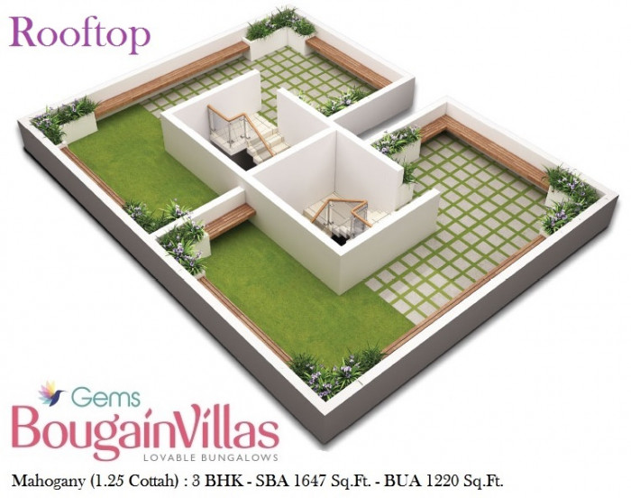 Mahogany 3 BHK Bungalow<br><small>Rooftop Furniture Layout Plan</small>