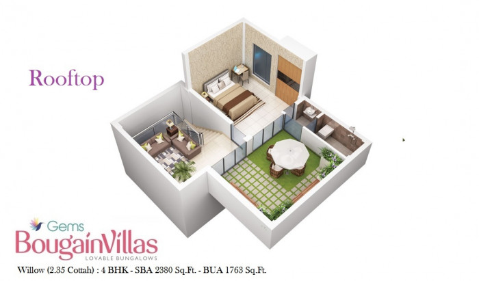 Willow 4 BHK Bungalow<br><small>Rooftop Furniture Layout Plan</small>