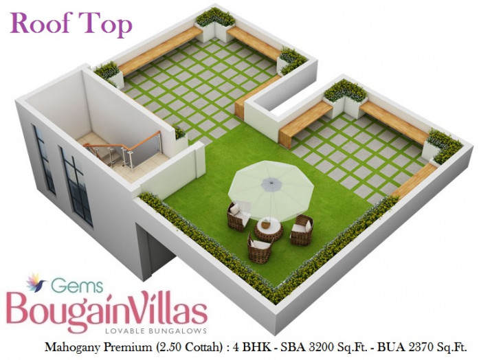 Mahogany Premium 4 BHK Bungalow<br><small>Rooftop Furniture Layout Plan</small>