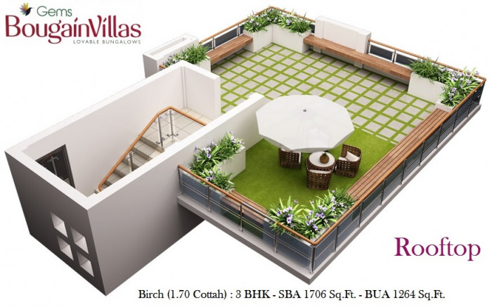 Birch 3 BHK Bungalow<br><small>Rooftop Furniture Layout Plan</small>