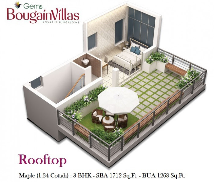 Maple 3 BHK Bungalow<br><small>Rooftop Furniture Layout Plan</small>