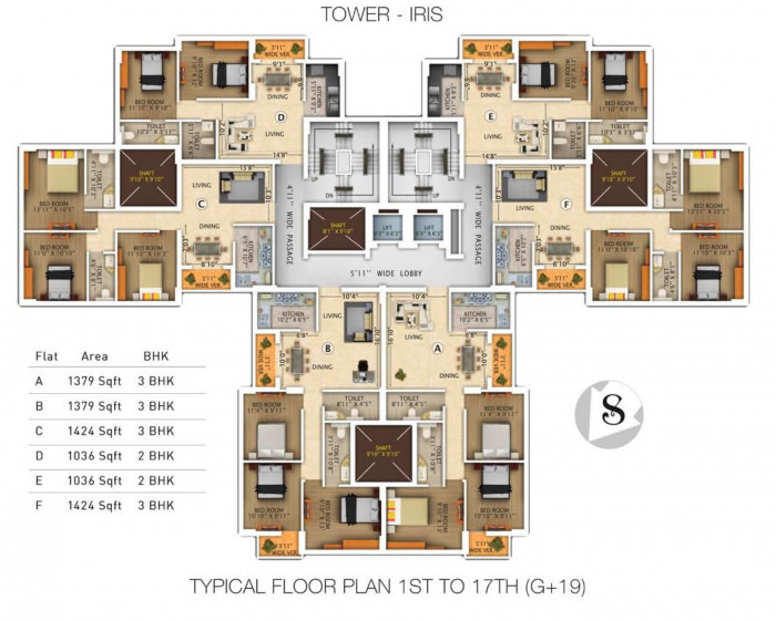 Floor Plan Iris : 1st to 17th Floor