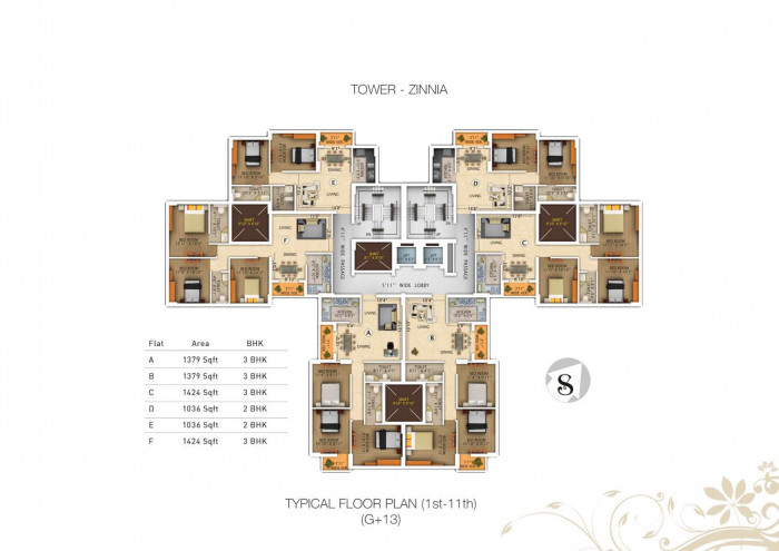 Floor Plan Zinnia : 1st to 11th Floor