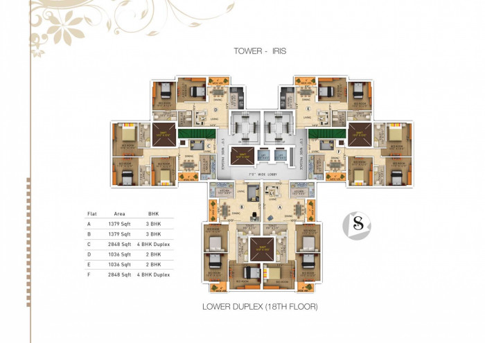 Floor Plan Iris : 18th (Lower Duplex)