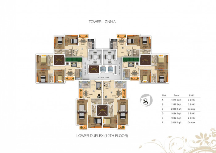 Floor Plan Zinnia : 12th (Lower Duplex)