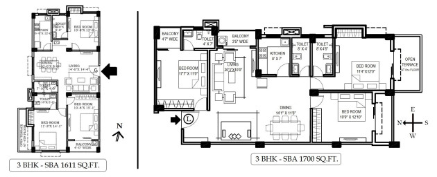 3 BHK (1611 - 1700 Sq-ft)