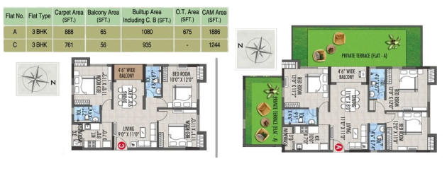 3 BHK (1244 - 1886 Sq-ft)