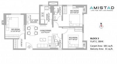 3 BHK - 1054 Sq-ft