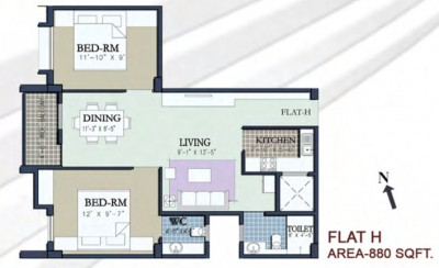 2 BHK (880 - 900 Sq-ft)