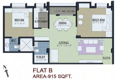 2 BHK - 915 Sq-ft