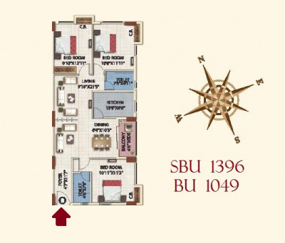 3 BHK - 1396 Sq-ft